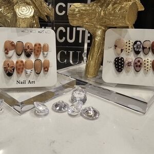 Acrylic Press-On Nail Set — Neutral Floral & Animal Print Accent